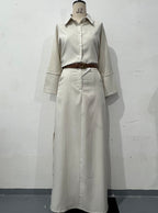 Casual Polo Collar Loose Top Maxi Skirt Suit-HighTouch