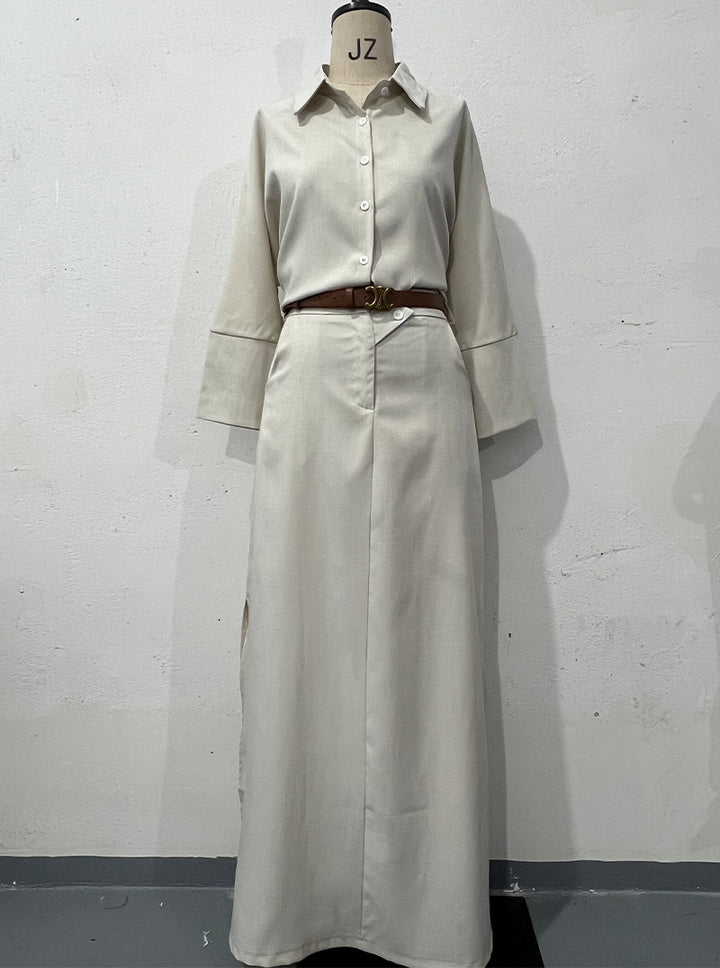 Casual Polo Collar Loose Top Maxi Skirt Suit-HighTouch