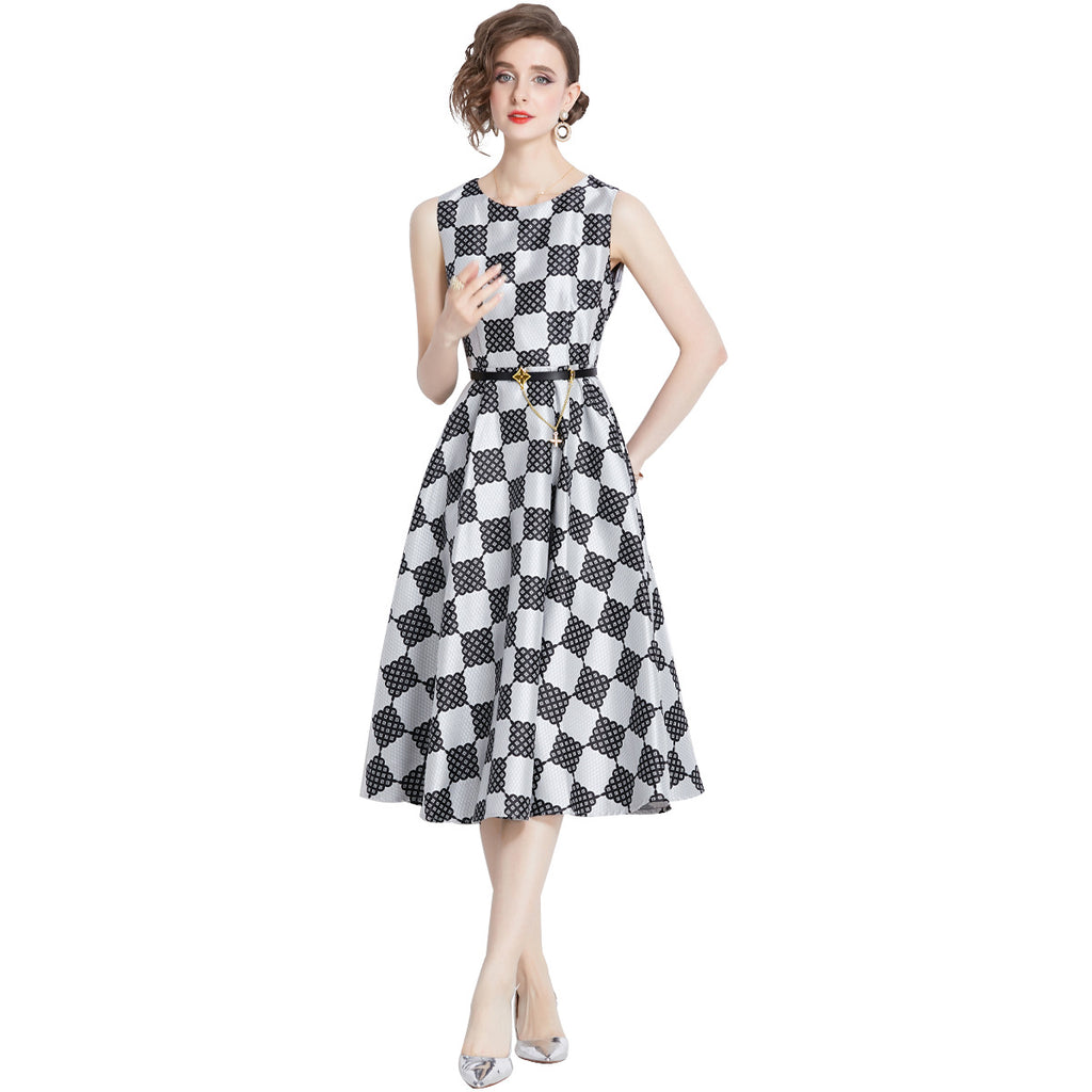 Women's Plaid Sleeveless Shift Dress – Mid-Waist Casual Mini Dress-HighTouch
