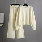 Women’s Knitted Wide-Leg Pants Set – Casual Two-Piece Knit Outfit-HighTouch