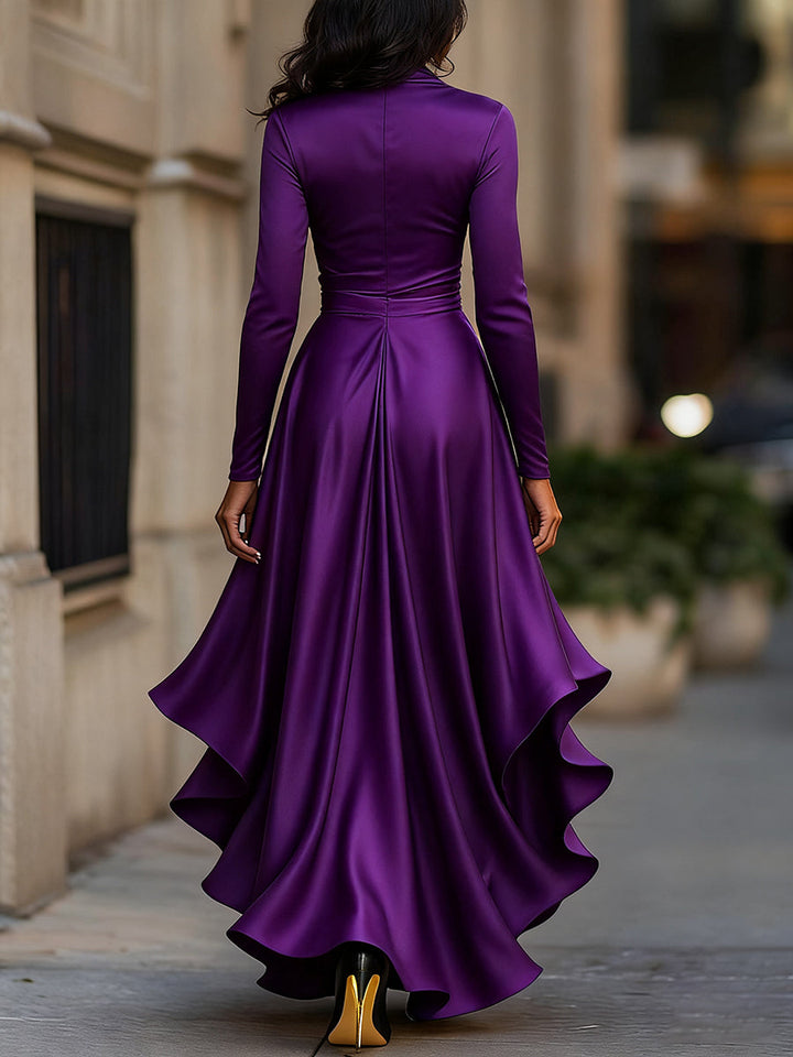 Mirabelles | Pleated Satin Maxi Dress With Ruffle Details
