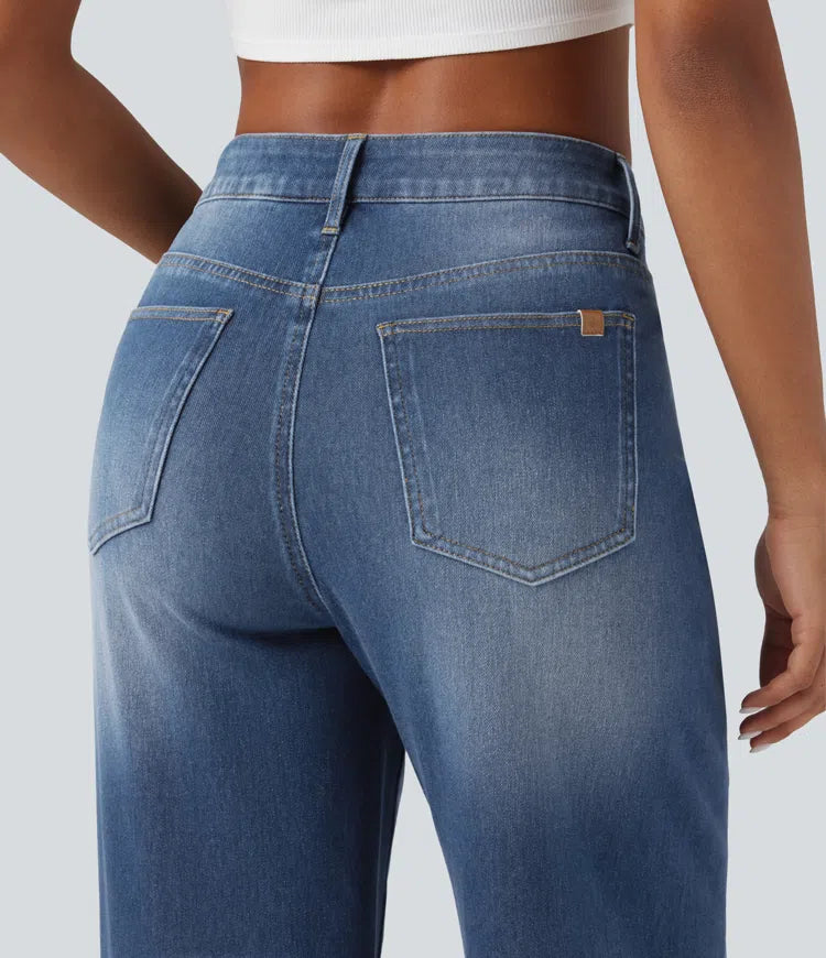 Baggy Jeans Women High Waisted Asymmetric Washed Denim