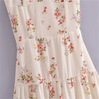 Women's French Style Vintage Small Floral Printed High Waist Slim Fit Slimming Suspenders Dress-HighTouch