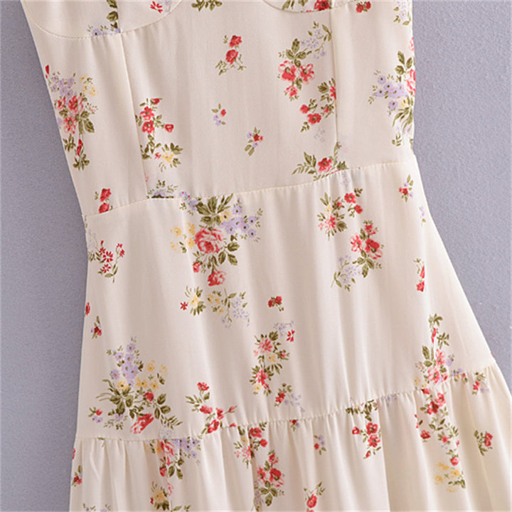 Women's French Style Vintage Small Floral Printed High Waist Slim Fit Slimming Suspenders Dress-HighTouch