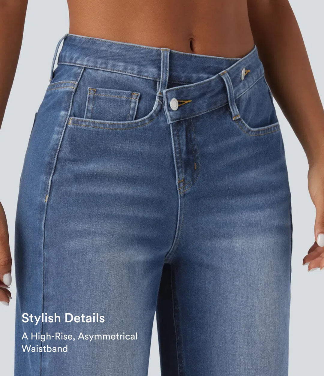 Baggy Jeans Women High Waisted Asymmetric Washed Denim
