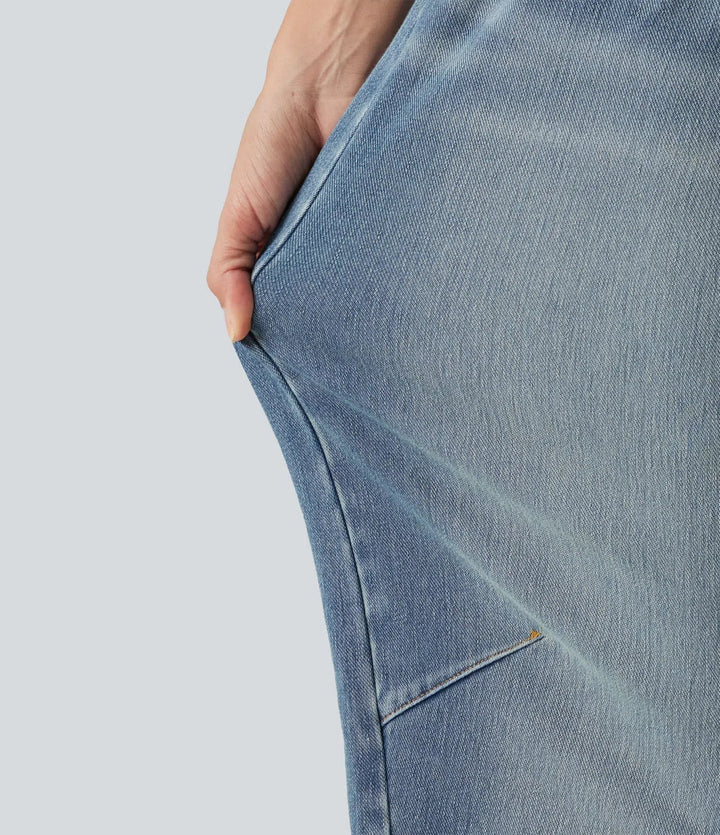 Barrel Leg Jeans Women High Rise Tapered Stretch Denim