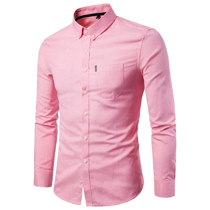 Men's Slim Long Sleeve Dress Shirt – Korean Style Plain Collection-HighTouch