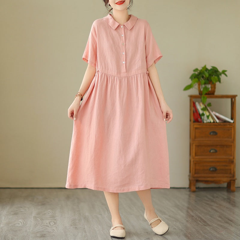 Women's Fashion Simple Solid Color Linen Dress-HighTouch
