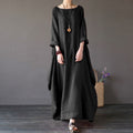 Oversized Cotton & Linen Maxi Dress | Relaxed Natural Fiber Dress-HighTouch