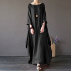 Oversized Cotton & Linen Maxi Dress | Relaxed Natural Fiber Dress-HighTouch