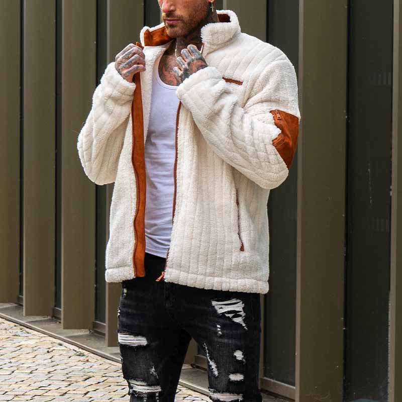Men’s Color Block Winter Jacket – Casual Cotton Blend Coat-HighTouch