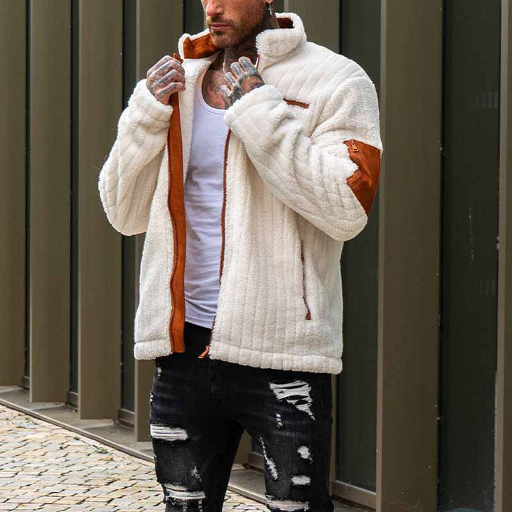 Men’s Color Block Winter Jacket – Casual Cotton Blend Coat-HighTouch