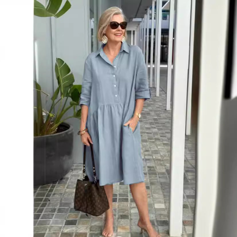 Women's Solid Color Temperament Commute Dress-HighTouch