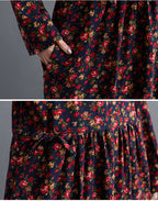 Women's Cotton-Linen Fold Stitch Dress – Relaxed Casual Midi Dress-HighTouch