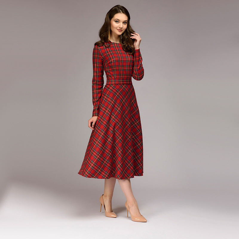 Women's Plaid Long Sleeve Dress – Soft Cotton Casual Shirt Dress-HighTouch
