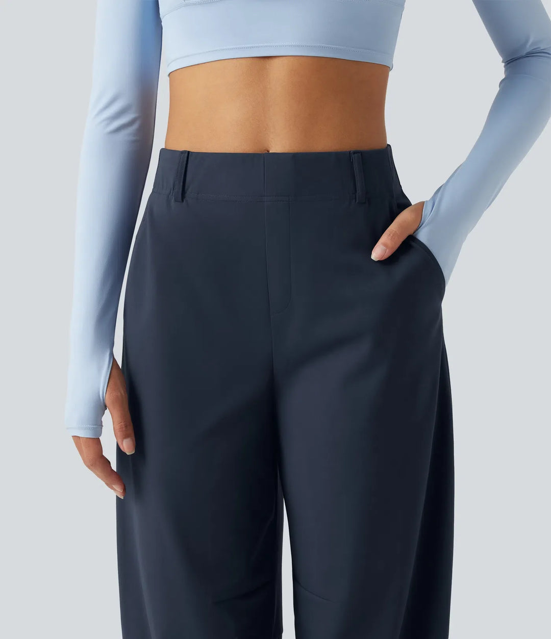 Barrel Leg Pants Women High Waisted Dance Pants with Pockets