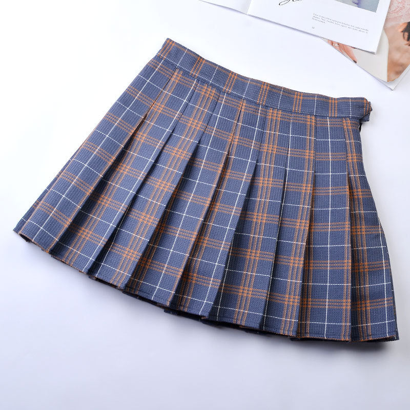 Women’s High-Waist College Skirt – Plaid Pleated Academic Mini