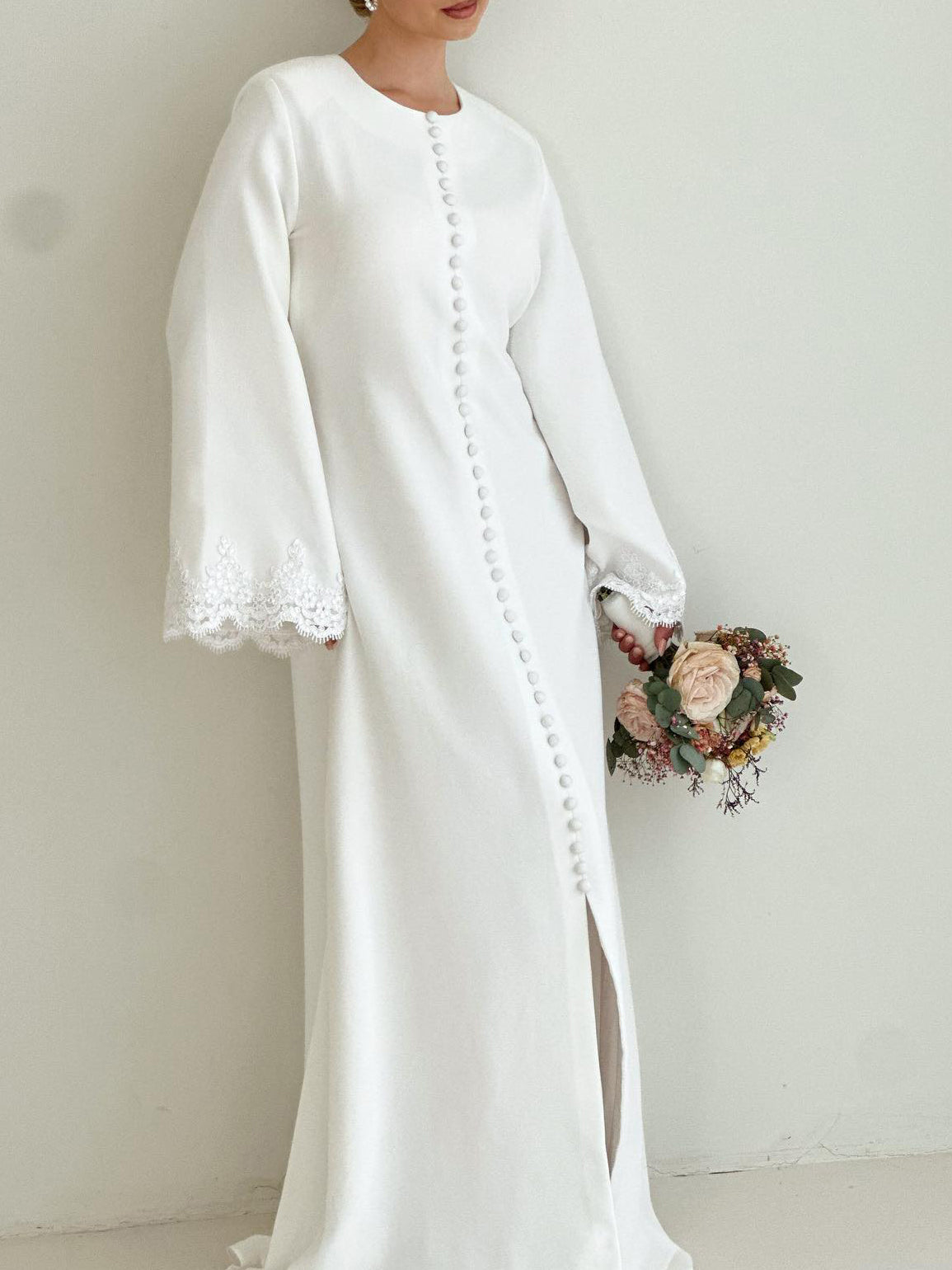 Solid Color Patchwork Lace Button Maxi Dress-HighTouch