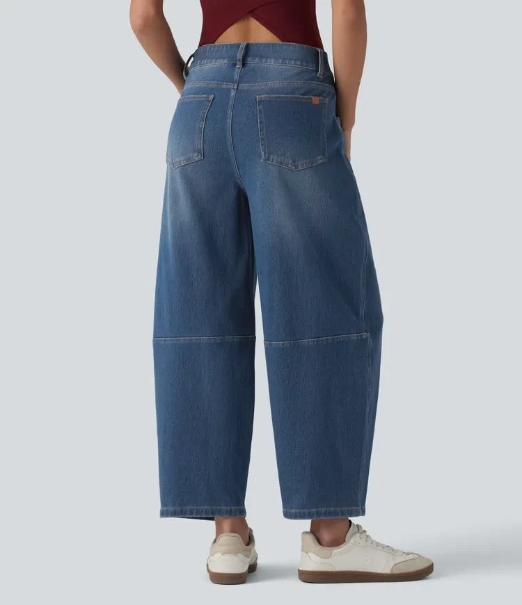 Halara Flex Low Rise Zipper Pockets Barrel Leg Casual Jeans