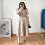 Linen French Tooling Style Dress-HighTouch