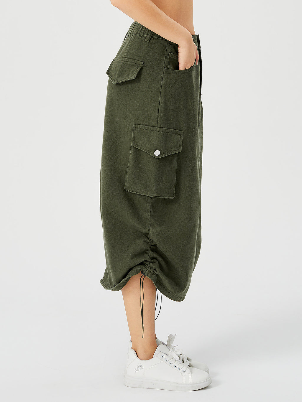 Women's Denim Cargo Midi Skirt – High Waisted Y2K Style with Pockets-HighTouch