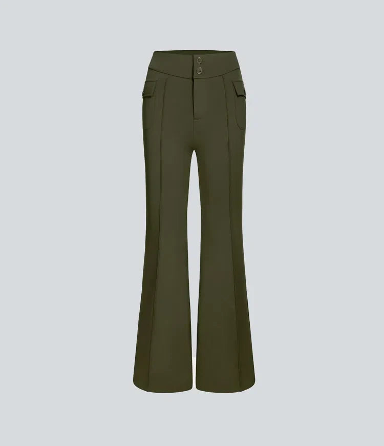 Cargo Pants Women High Waisted Flare Leg Flap Pocket Trousers