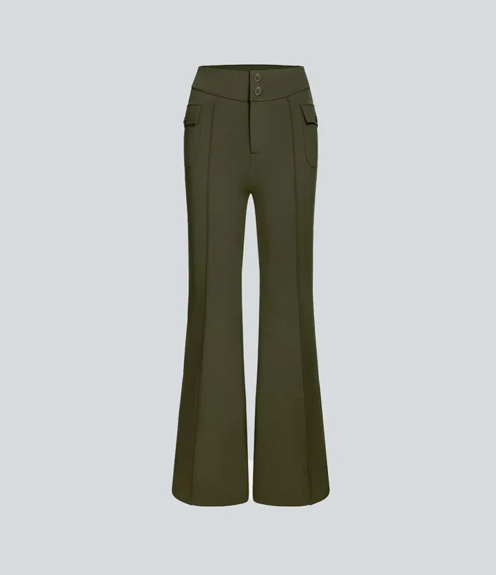 Cargo Pants Women High Waisted Flare Leg Flap Pocket Trousers