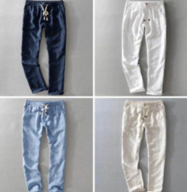 Men’s Linen Pants Casual Loose Fit Summer Lightweight Trousers-HighTouch