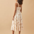 Women's French Style Vintage Small Floral Printed High Waist Slim Fit Slimming Suspenders Dress-HighTouch