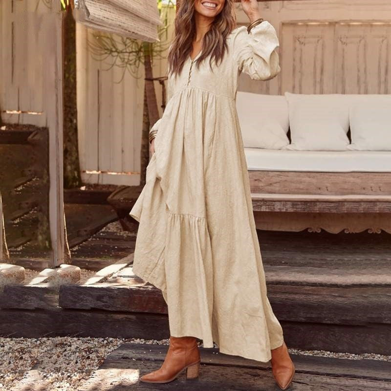 Cotton Linen Dress – Breathable Solid Color Collection-HighTouch