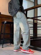 Men’s Washed Wide Leg Jeans Plus Size-HighTouch