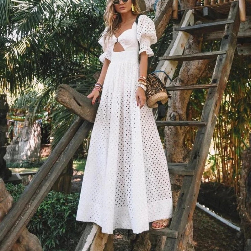 Women's Cotton Linen Short Sleeve Dress-HighTouch