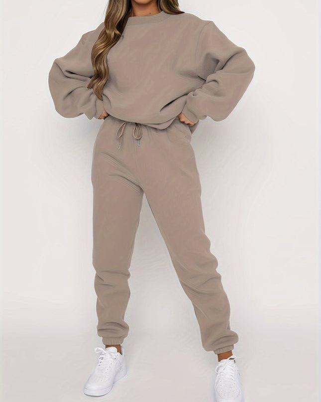 Ribbed Two-Piece Lounge Set for Women – Sweatshirt & Joggers