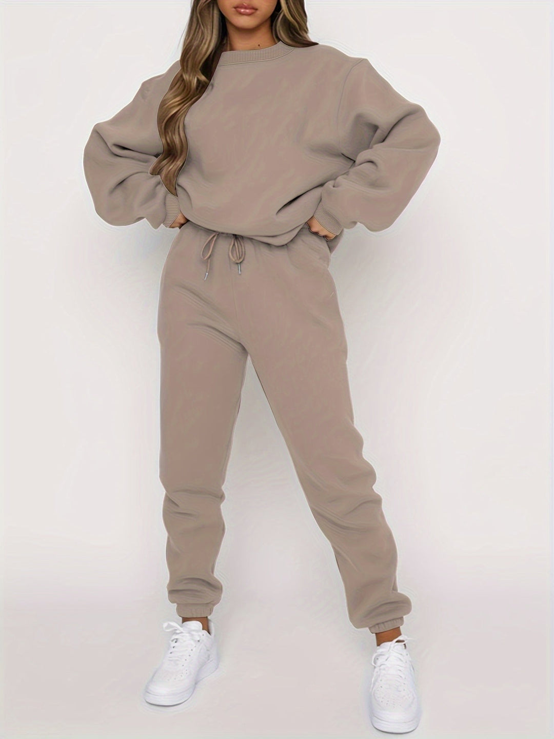 Ribbed Two-Piece Lounge Set for Women – Sweatshirt & Joggers-HighTouch