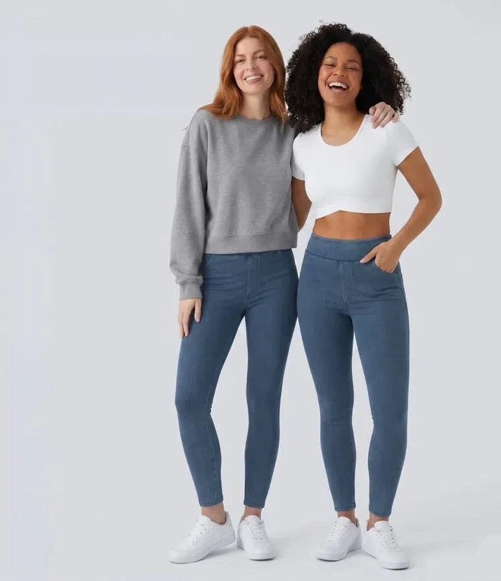 Denim Leggings Women High Waisted Jeggings with Pockets