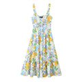 Blended Linen Printing Midi Skirt Dress |Plants & Flowers Pattern-HighTouch