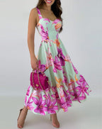 Spring And Summer Dress Ins Temperament Suspenders Flower Irregular Loose Skirt-HighTouch