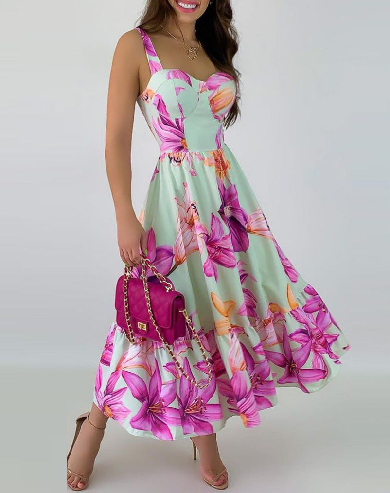 Spring And Summer Dress Ins Temperament Suspenders Flower Irregular Loose Skirt-HighTouch
