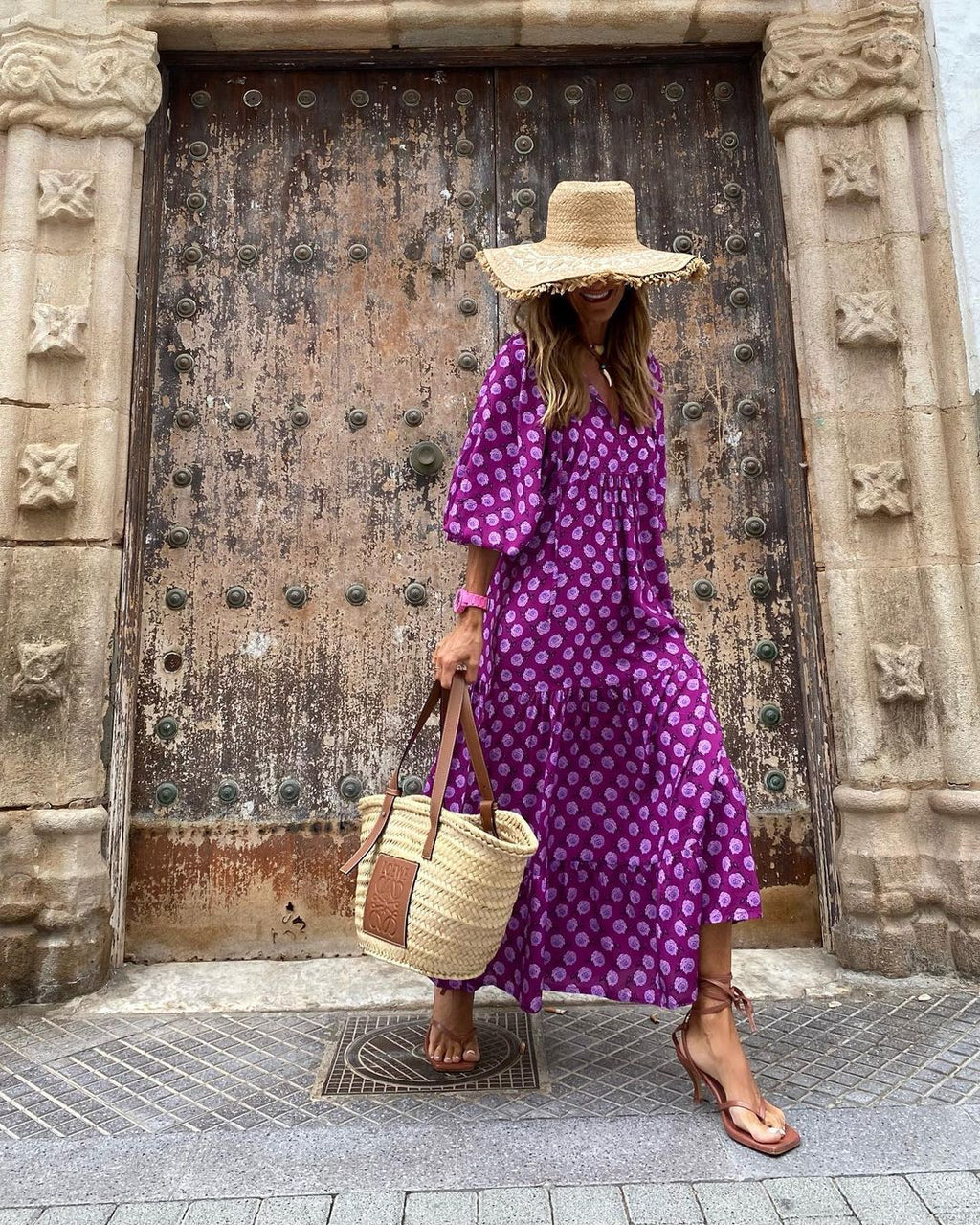Women's Spring Dress | Patterned Maxi Long Sleeve-HighTouch