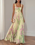 European And American Pleated Printing Dress-HighTouch