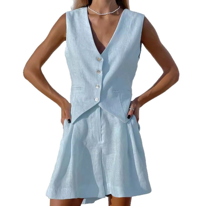 Olivia - Casual Linen Two Piece Button-Front Summer Set