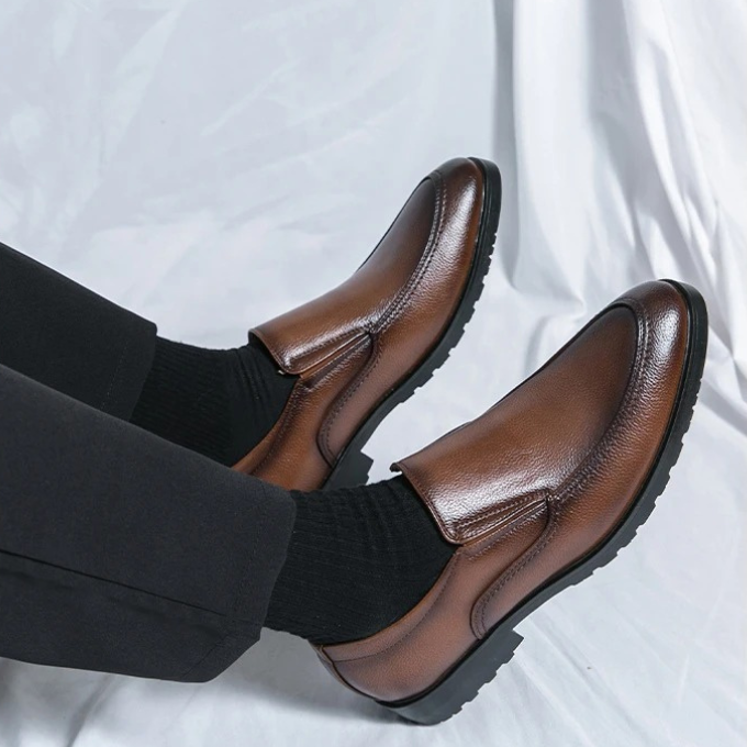 Men's Leather Slip-On Loafers | Classic Business Casual Dress Shoes