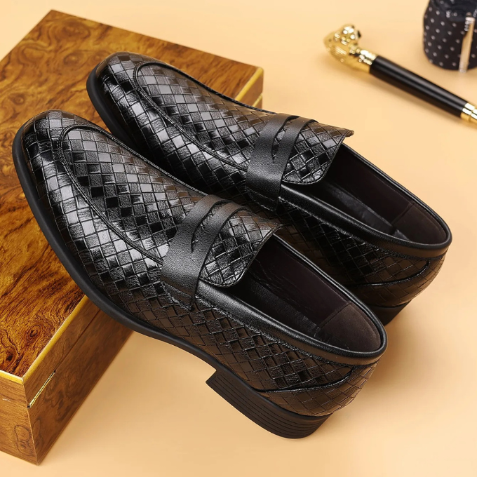 Men’s Leather Woven Loafers – Polished Slip-On Style