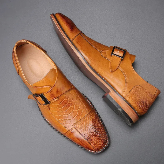 Men's Reptile Textured Leather Monk Strap Shoes