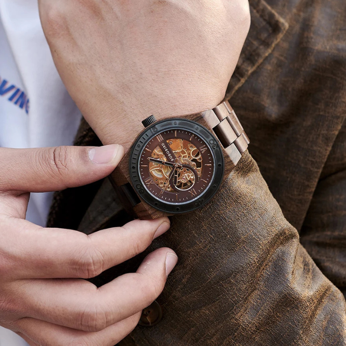 Men's Automatic Wooden Skeleton Watch | Self-Winding Luxury Timepiece