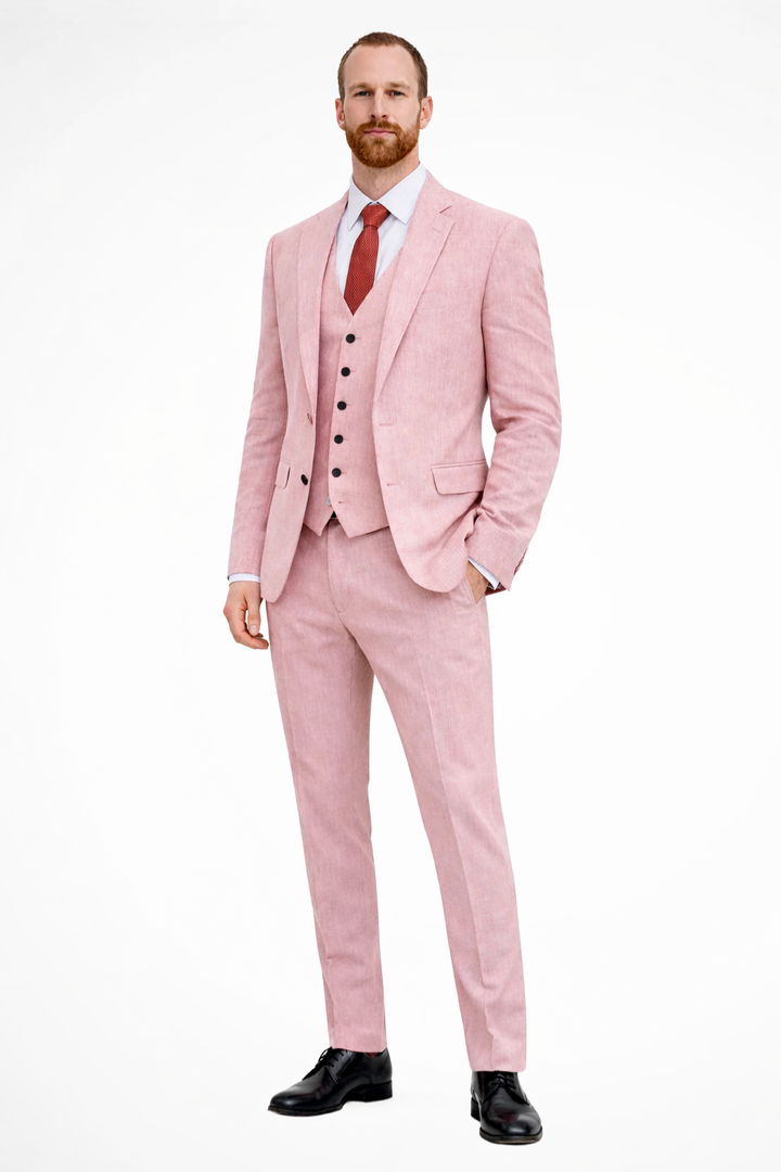 Edmundl | Men Linen 3-Piece Wedding Guest Suit Blazer Waistcoat Trousers