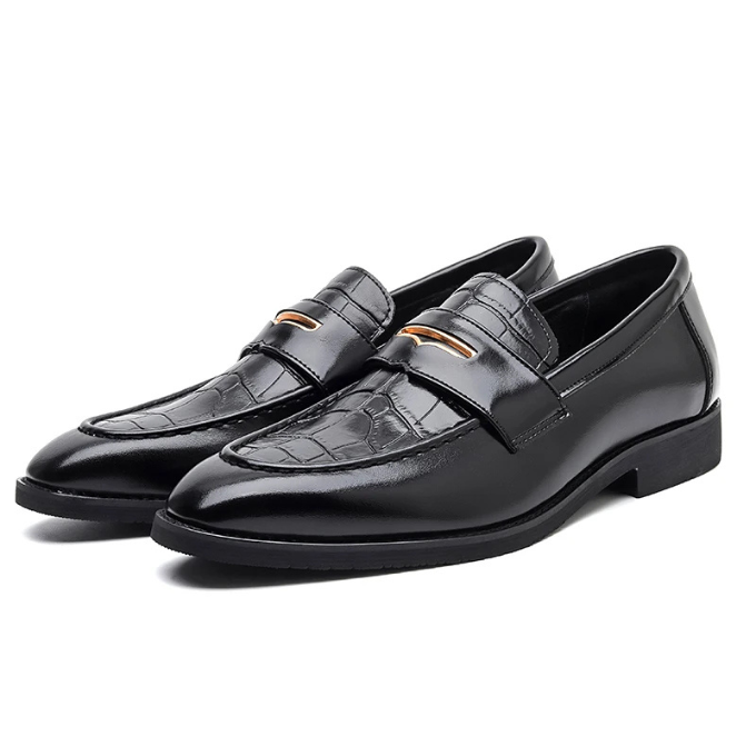 Men’s Leather Loafers – Croc Embossed Style