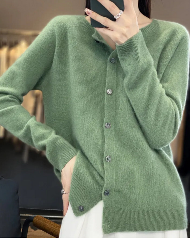 Cashmere-Blend O-Neck Cardigan Sweater