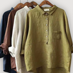 Women's Linen Blouse Button-Up Relaxed Fit Airy Long Sleeve Summer Tops