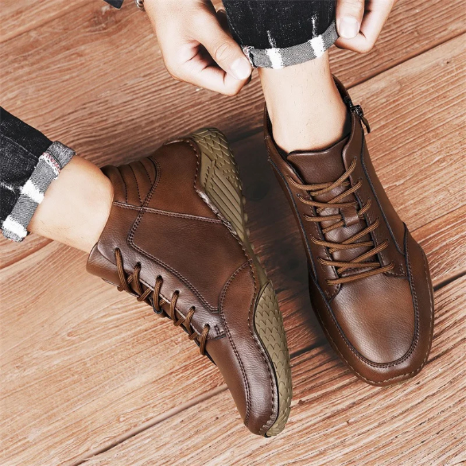Men’s Leather Ankle Boots – Zip Comfort & Grip